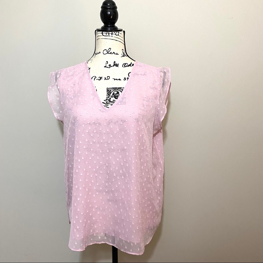 LOFT V-neck feminine top w/ ruffle sleeves L Pink